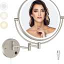 Rocollos 9" Plug-in Wall Mounted Lighted Makeup Mirror 1X/10X Magnification, Super Large Double Sided LED Vanity Mirror for Bathroom, 3 Color Dimmable 360Swivel Extendable Shaving Cosmetic Mirror