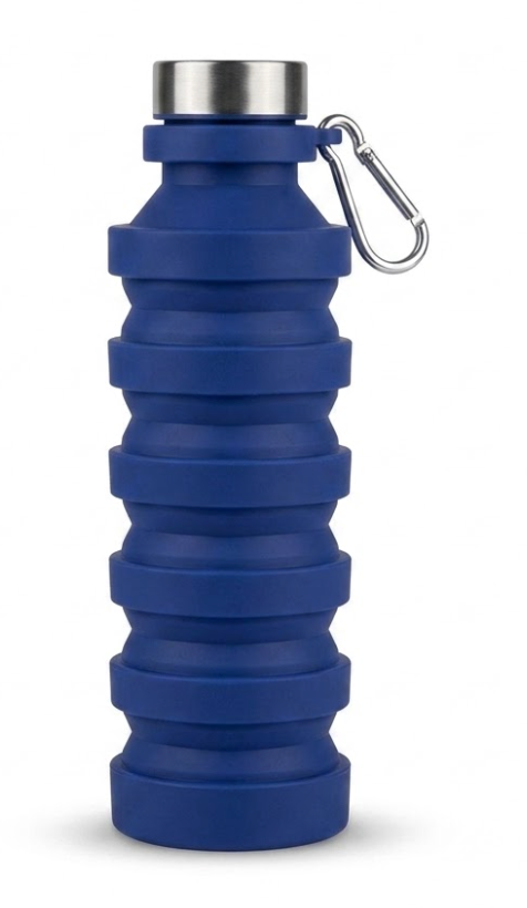 Collapsible Water Bottle, 16oz Portable Reusable Silicone Water Bottle with Carabiner for Gym, Travel, Camping, Hiking, Sports, Lightweight, BPA-Free, Leak-Proof, Foldable Design, Navy Blue