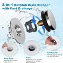 Hibbent 3 in 1 Metal Bathtub Drain Stopper, Universal Pop Up Tub Stopper, Bathtub Drain Hair Catcher, Removable Filter Basket, Anti-Clogging Drain Plug for 1.5''~2.4'' Drain, Brass Bullet Core, Chrome