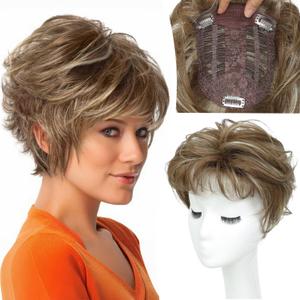 UDU Hair Topper Short Pixie Cut Toppers for Women with Thinning Hair Synthetic Wiglet Toppers Instant Volume & Fullness, Natural-Looking & Lightweight, Boosting Confidence (Deep Almond Brown with Highlights)
