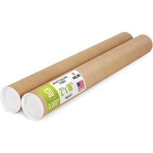 2" x 18" Reinforced Kraft Paper Mailing Tube, Pack of 2 Tubes with 4 Caps Secure USPS Approved Poster Tube Made in USA Cardboard Tube for Shipping and Storing Posters, Prints, Artwork