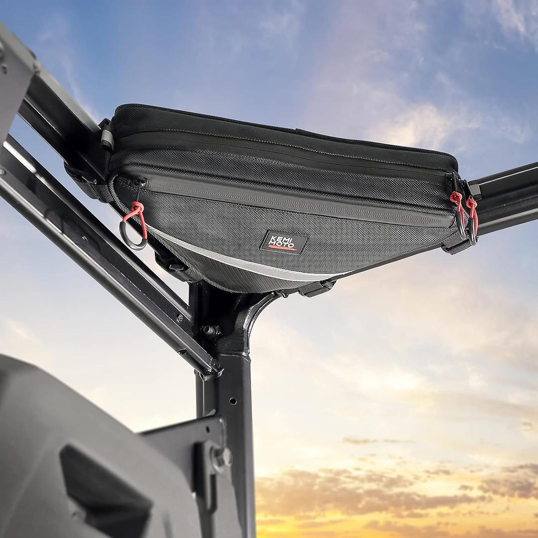 KEMIMOTO UTV Roll Bar Triangle Storage Bag, Water Resistant Universal Roof/Door/Side Armrest Bag Compatible with Most UTV, Road and Mountain Bikes
