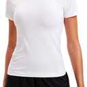 CRZ YOGA Seamless Workout Tops for Women Hip Length - Athletic Running Gym Yoga Short Sleeve Shirts Breathable Crewneck Tees (X-Large, White)