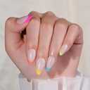 Frinail Colorful French Tip Press On Nails Short Almond,30Pcs Summer Rainbow Soft Gel French Nails Press Ons, Almond Glue On Nails with Nail Glue, Reusable Stick On Nails in 15 Sizes