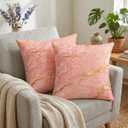 Yobvec Pink and Gold Pillow Covers 18x18 Inch 2 Sets, Abstract Marble Decorative Throw Pillows Cushion Cover, Rose Gold Home Bedroom Sofa Couch Decor