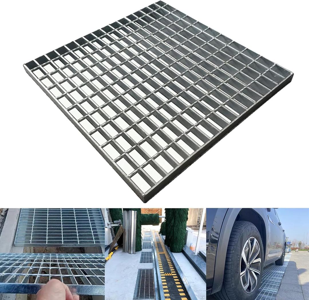 Galvanized Steel Drain Grate, 12 * 12in Outdoor Drain Cover,Heavy Duty B125 Class Channel Grate,Rust-Proof Metal Sewer Grate,Silver Square Drainage Grate for Garage,Sewer,Dowmspout,Driveway,Yard.