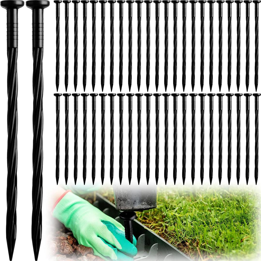 Honoson 200 Pack Landscaping Spikes Anchoring Spike Plastic Ground Stake for Lawn, Weed Barriers, Turf, Paver Edging, House Construction (8 Inch)