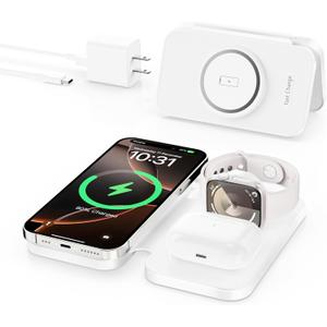 2025 Traveling Portable Wireless Mag-Safe Fast Charging Station,Magnetic 3 in 1 Charger for iPhone 16 15 14 13 12 Pro Max Plus,Apple Watch Series & Air pods 4 3 2 Pro-Gifts for Family (White)
