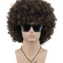 VGbeaty Mens Women Short Wave Colorful Rocker Afro Wig California Halloween Cosplay Anime Costume Wig (Dark Brown)