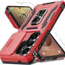 DEERLAMN Case for Samsung Galaxy S26 Ultra 6.9-Inch with Slide Camera Cover+Screen Protector(1 Pack), Rotated Ring Kickstand Military Grade Shockproof Protective Cover-Red