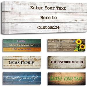 Personalized Wall Sign Custom Family Quote Sign Canvas Prints Text on Wooden Background Artwork Home Decor Framed (18"x6")