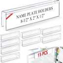 Kathfly 15 Pack Clear Acrylic Cubicle Name Plate Holders for Office, 8.5" Wide x 2" High x 1/2" Deep, Glass Wall Name Plate Holder Plastic Sign Tag Display Stand for Office Table Business Conference