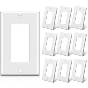 BESTTEN 10 Pack 1-Gang Decorator Wall Plate, Standard Size, H4.53 x W2.76, Unbreakable Polycarbonate Outlet and Switch Cover, White, UL Listed