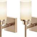 Vanity Lighting Fixtures with White Frosted Glass Shade, Champagne Bronze Wall Lamps for Bathroom Mirror Bedroom Living Room Porch, 2 Pack T001CPG-L1-P2