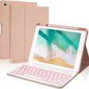 BOBOLEE Keyboard Case for iPad 9.7 inch 6th Gen. 2018-5th Gen. 2017 - Air 2 Gen. 2014, Wireless Detachable BT Backlit 7 Colors Keyboards, Thin Slim Folio Cover Shell with Pen Holder, Auto Sleep Wake