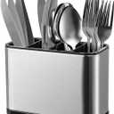 KESOL Kitchen Utensil Holder, Stainless Steel Utensil Drying Rack Flatware Holder Sinkware Caddy Countertop Organizer with 4 Divided Compartments, Rust Proof (Silver)