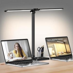 Dimmable LED Desk Lamp with USB Charging Port, 50 Lighting Modes Dual Swing Arm Architect Table Lamp Light Desk Lamp for Home Office Dorm Piano Nail (Standard, Black)