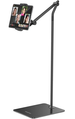 AboveTEK Tablet Floor Stand,Stylish Adjustable Height iPad Floor Stand with Stable Base,Aluminum 360° Rotation Holder for Sofa Bed,Fits 4.7-13.5"iPad Pro 12.9/Air/Mini,Galaxy Tab,iPhone,Kindle(Black)