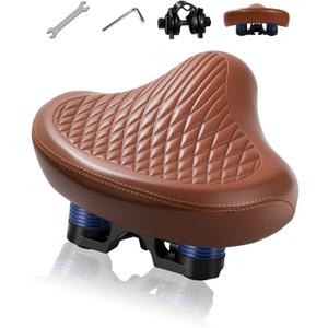 Wide Bike Seat for Women Men, Comfortable Soft Classic Vintage Padded Bicycle Saddle Cushion, Large Comfort Replacement Seat for City, Beach Cruiser, Hybrid, Ebike, Mountain, Stationary Bike