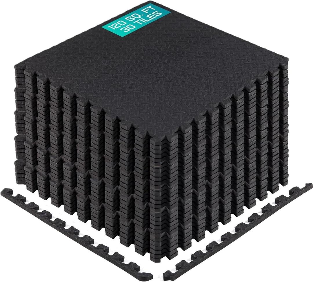 Yes4All 24SQFT-120SQFT Puzzle Exercise Mat for Home Gym, EVA Interlocking Foam Floor Tiles with Border for Workout Equipment (Black)