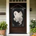 Halloween House Flag 28x40 Inch Spooky Ghost Black Garden Flags for Outside Scary Halloween Holiday Theme Decor Seasonal Outdoor Farmhouse Porch Yard Decoration