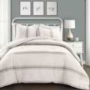 Lush Decor Farmhouse Stripe Reversible Cotton Comforter Set, 3 Piece Set, King, Gray - Cozy Frmhouse Bedding Set - Rustic Decor - Striped Comforter - Modern Farmhose Bedroom Decor