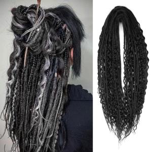 24 Inch 3 In 1 Dreadlock Extensions Sets, 30 Strands Mixed Black Synthetic DE Dreads Extensions, 100% Handmade Soft Double Ended Curly Boho Wavy Dreads for Girls