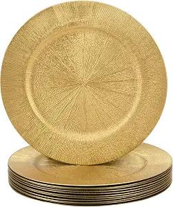 LYHLYA 13 Inch Gold Charger Plates, Round Reef Pattern, Plastic, Set of 12, for Dinner Plates, Wedding Decor, Table Setting (Round)