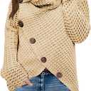 Haloumoning Girls Sweaters Button Turtle Cowl Neck Asymmetric Hem Wrap Pullover Sweaters for Girls (Beige)