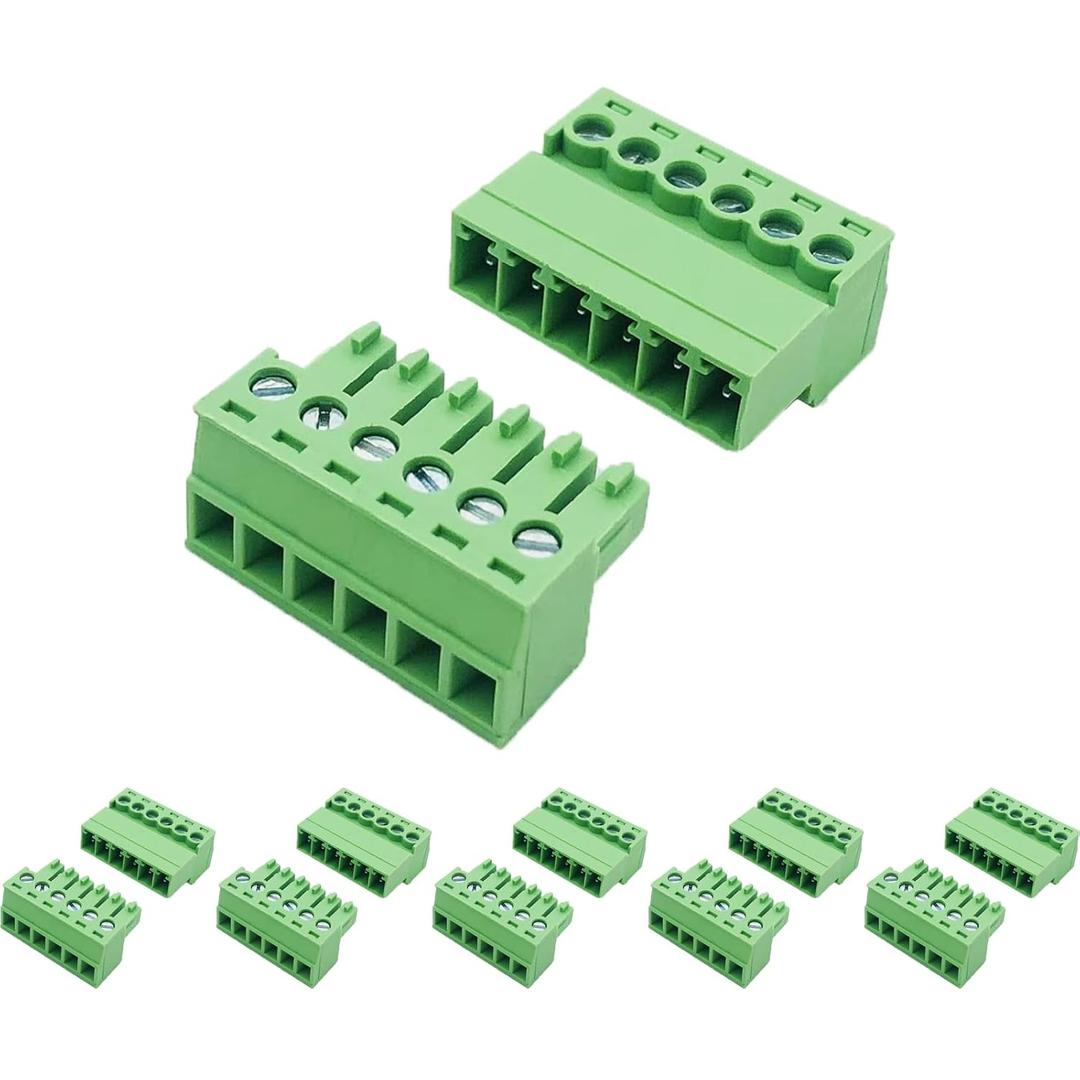 5 Set 6 Pin 3.81mm Pitch Screw Terminal Block Connector for 28-16AWG, Pluggable Quick No Soldering Phoenix Type Connector 6Pin5set