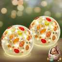2 Pcs Easter Lighted Decorative Glass Ball 3.9inch Easter Egg Crackle LED Lights for Tabletop Decoration Globe Lamp Battery Operated for Holiday Indoor Party Table Gift