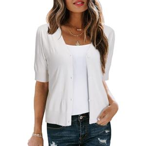 Arach&Cloz Women's Lightweight Summer Business Casual Cropped Short Sleeve Cardigan (XX-Large, Off-white)