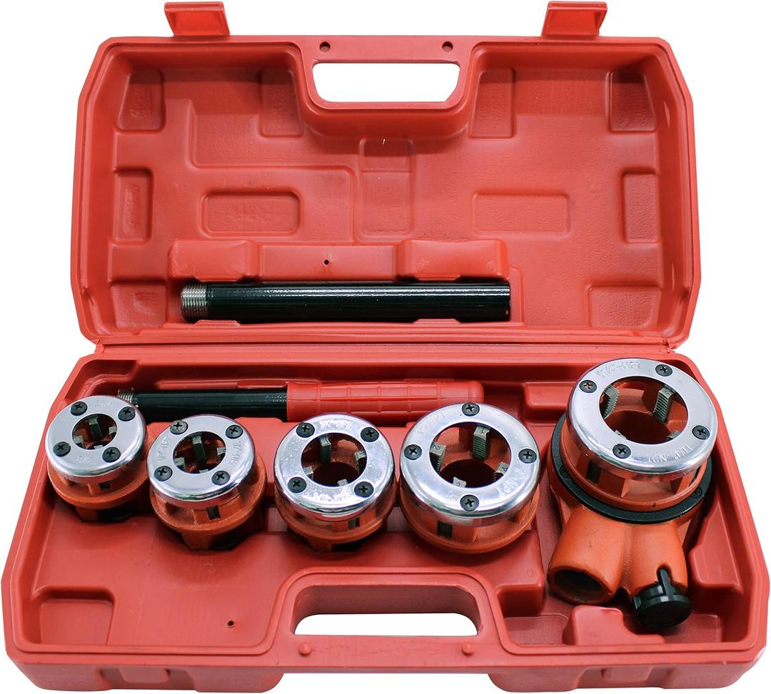 HFS(R Ratchet Pipe Threader Kit - Ratcheting Pipe Threading Tool Set with 5 Dies 3/8", 1/2", 3/4", 1", 1-1/4"
