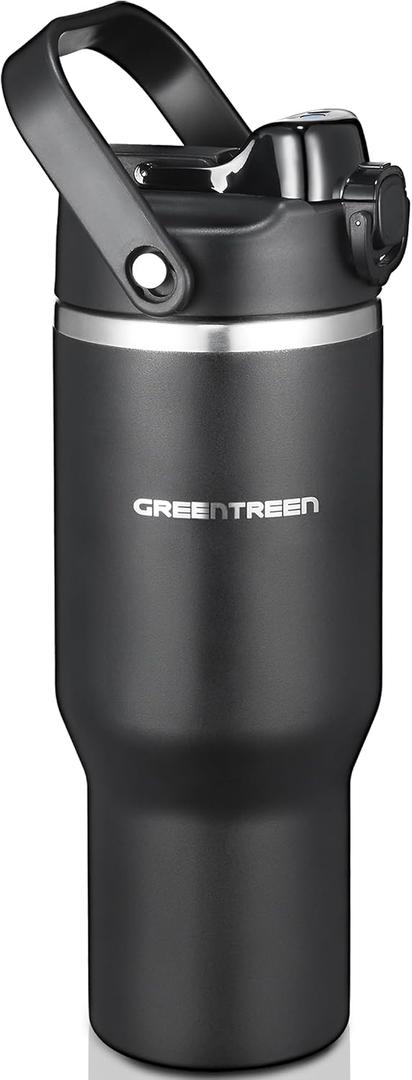 32oz Thermos Water Bottles with Straw: Insulated Tumbler with Leak-Proof Lid 24H Cold/12H Hot - for Driving Outdoor Travel Camping (Black)
