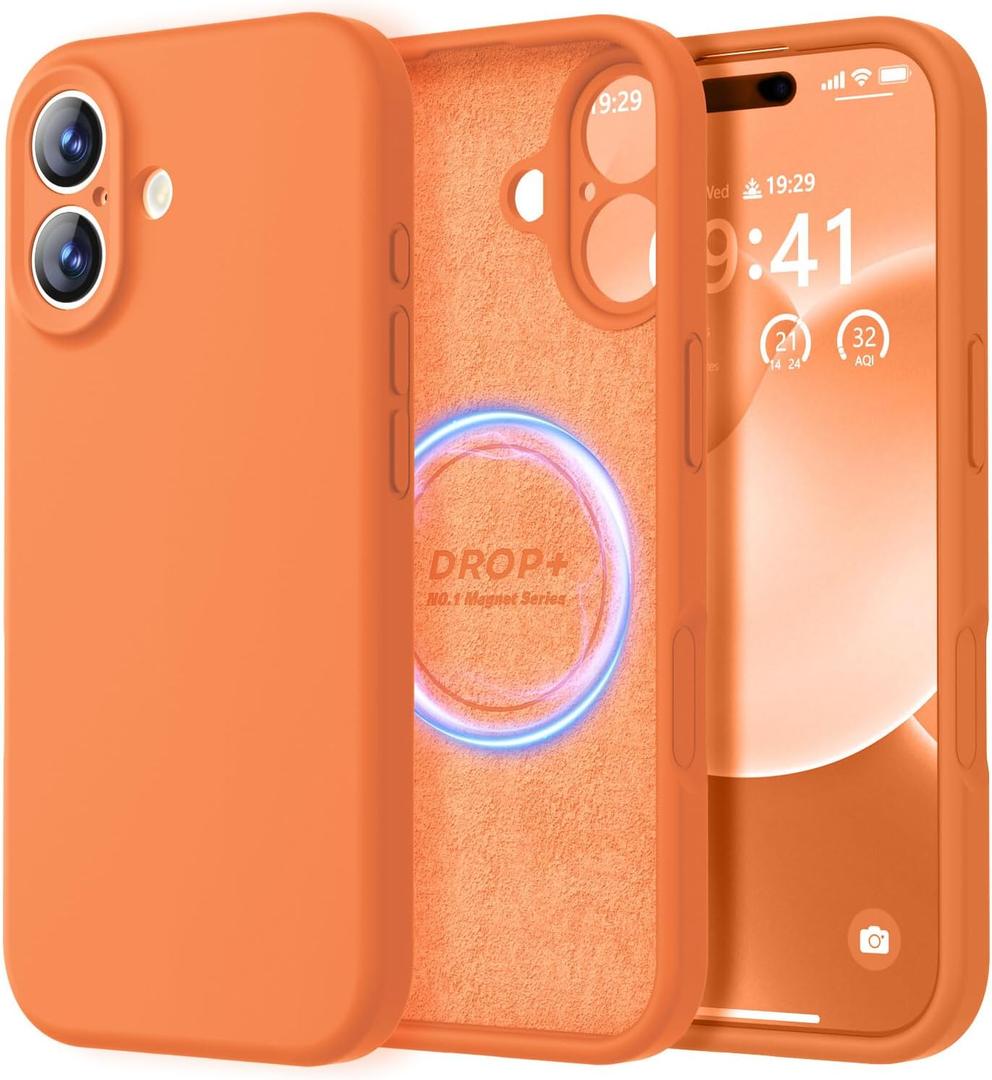 LOVE 3000 Designed for iPhone 17 Case, Premium Silicone [Compatible with Magsafe][Soft Anti-Scratch Microfiber Lining] Shockproof Protective Phone Case for Men Women 6.3", Bright Orange