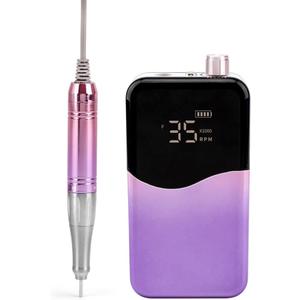 Professional 2 in 1 Rechargeable & Desktop Portable 35000 RPM HD Display Coreless Motor Acetone Resistant Manicure E File Nail Drill Machine (Gradient purple)