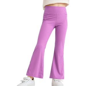 Deuerr Girls' Flare Leggings with Pockets Trendy Girls' Ribbed Knit Bell Bottoms High Waisted Yoga Pants Black for 4-12Years (7-8 Years, 1pcs-purple)