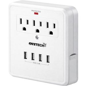 Multi Plug Outlet Extender with USB,Surge Protector Wall Mount Plug,3 Outlets and 4 USB Outlet Splitter Adapter with 2-Side Stretchable Phone Holder,ETL Listed,White,1 Pack.