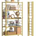5 Tier Foldable Storage Shelves, Expandable Folding Shelving Units with Wheels, Changeable into 2 Shelf Units, Collapsible Adjustable Storage Rack Metal Shelves for Storage, Pantry, Garage, Gold