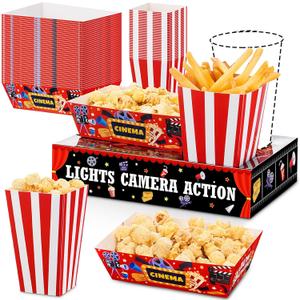 AmazingSpark 108 Pcs/ 36 Sets Movie Night Snack Trays Popcorn Boxes Cardboard Popcorn Buckets Containers Food Trays for Theater Party Decorations(Movie Night)