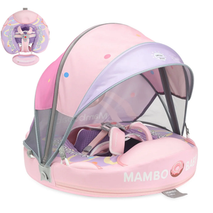 Mambobaby Float with Canopy and Tail New Upgraded Non-Inflatable Baby Pool Float Mambo Float Swim Trainer Solid Infant Swim Float Adjustable Pearl Foam Baby Swim Ring