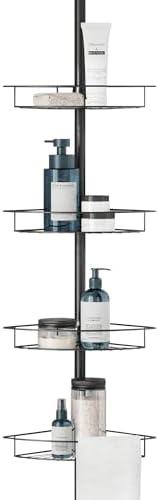 Zenna Home Tension Pole Shower Caddy Corner Organizer, Adjustable Standing Shower Caddy with 4 Baskets, Rust Resistant Bathroom Tension Rod Organizer, 60 to 97 Inch, Matte Black