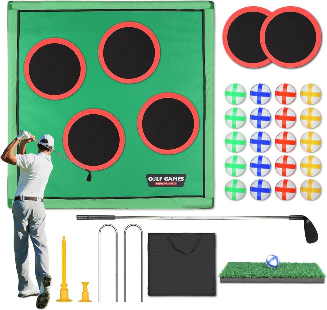 Golf Chipping Game for Outdoor Indoor: Backyard Golf Games for Adults & Golfers , Birthday Gifts for Men, Golf Set with 20 Sticky Balls, Putting Mat, Putter & Carry Bag, Golf Simulators for Home