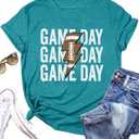 Football Mama Shirts Women Game Day Football Mom T Shirt Season Sports Mom Shirt Short Sleeve Sunday Tee Tops (Small, Cyanblue)