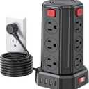 Power Strip Surge Protector, 6.5 Ft Extension Cord with 12 AC Multiple Outlets 4 USB (1 USB C), SMALLRT Power Tower Desktop Charging Station (Black, 6.5 Ft)