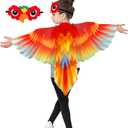 Bird-Costume-Parrot-Wings for Kids with Bird Headbands, Boys Girls Eagle Dress-up Cape Christmas Gifts Party Favors (Red) One Size
