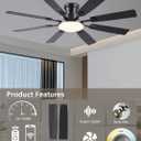 JSAITEE 60Inch Ceiling Fan with Lights and Remotes, Large Low Profile Flush Mount Ceiling Fans,DC Reversible Motor, 3CCT Dimmable,Noiseless,Dual Finish, Black 6 Speeds Ceiling Fan for Indoor/Outdoor