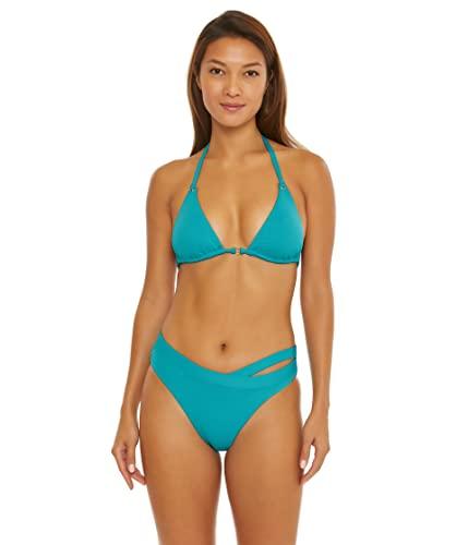 Trina Turk Women's Standard Ripple Rib High Waist Cut Out Bikini Bottom-Cheeky Coverage, Swimwear Separates, Atmosphere, Size 14