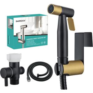 BARROCK Handheld Bidet Sprayer for Toilet, Stainless Steel Metal Made Baby Cloth Diaper Spraying Kit, Bathroom Toilet Bidet Attachment Set for Bathing Pets and Feminine Washing,Matte Black and Gold