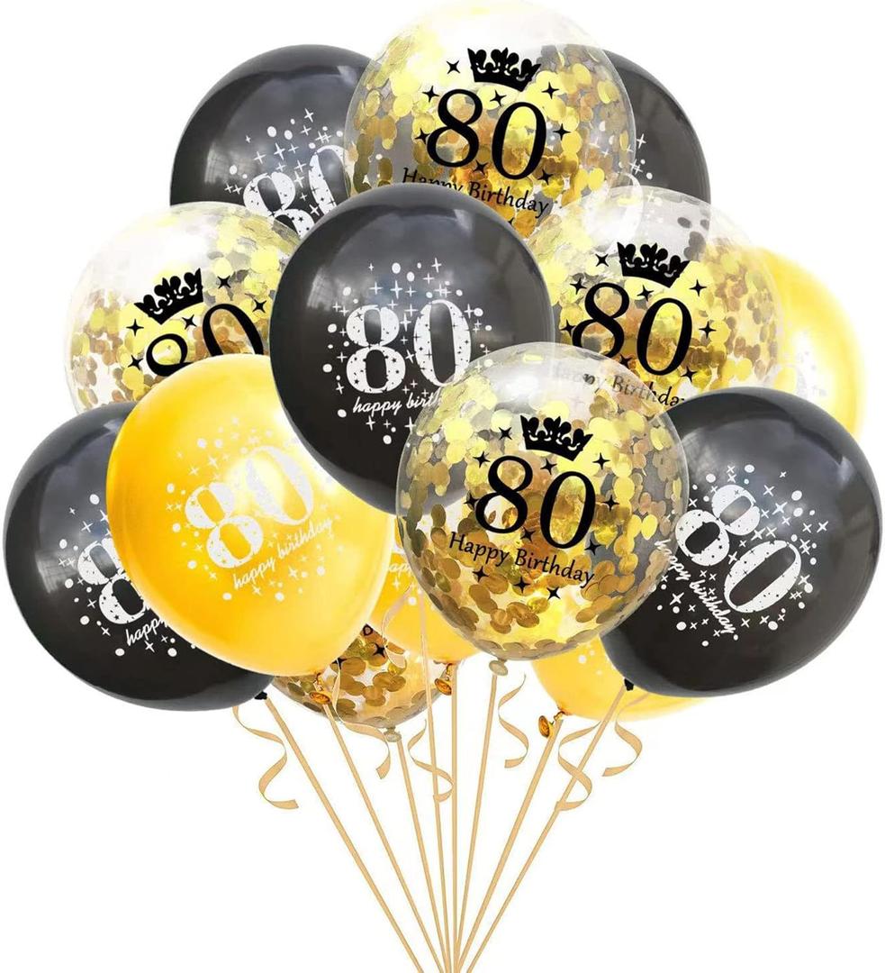 SHUNTAI 80th Birthday Balloons Black and Gold 80th Birthday Party Decorations for Men and Women Latex Confetti Balloon Happy 80 Years Old Theme Decor Supplies 12 Inch 15 Pack